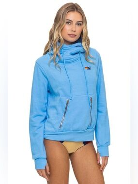 Aviator Nation Ninja Hoodie XS Sky Blue | Classic Funnel Neck Sweatshirt
